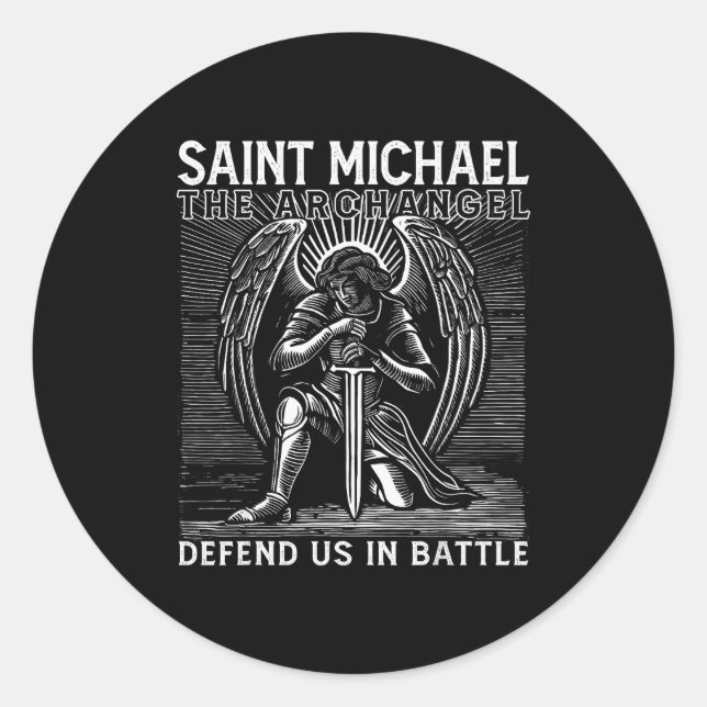 Pegatina Redonda Christian Saint Michael Catholic Saint Defend Us I (Anverso)