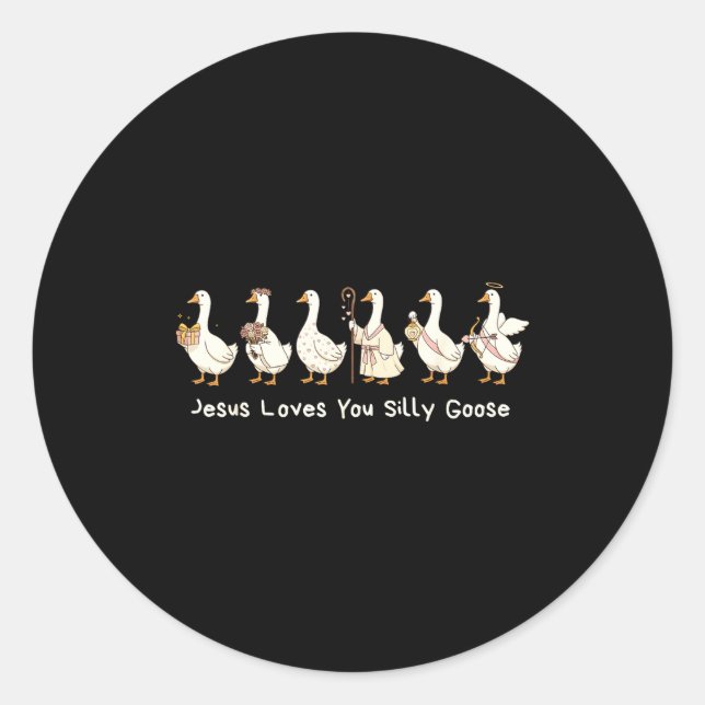Pegatina Redonda Christian Silly Goose Jesus Loves You Christian Fa (Anverso)