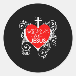 Pegatina Redonda Christian Valentine - Ama como Jesús Corazón de Mo