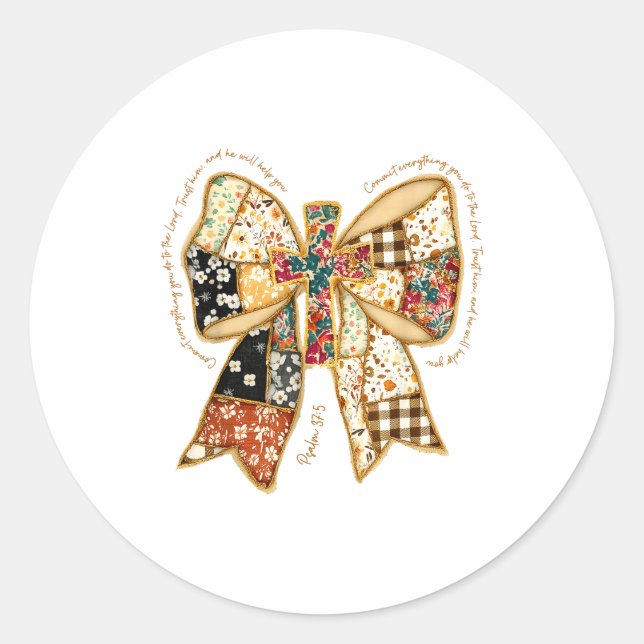 Pegatina Redonda Christian Verse Bible Jesus Coquette Bow Patchwork (Anverso)