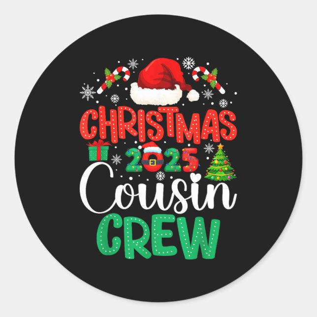 Pegatina Redonda Christmas 2025 Cousin Crew Xmas Funny Matching Fam (Anverso)