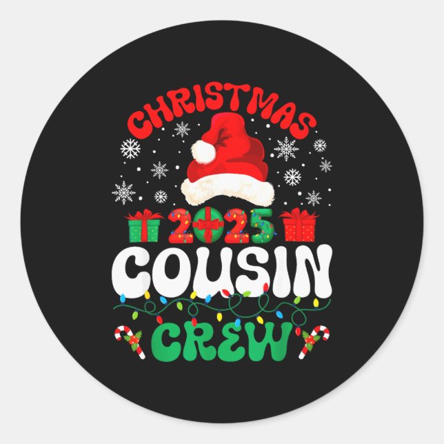 Pegatina Redonda Christmas 2025 Cousin Crew Xmas Funny Matching Fam (Anverso)