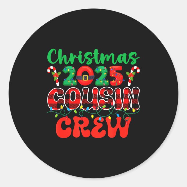 Pegatina Redonda Christmas 2025 Cousin Crew Xmas Lights Family Reun (Anverso)