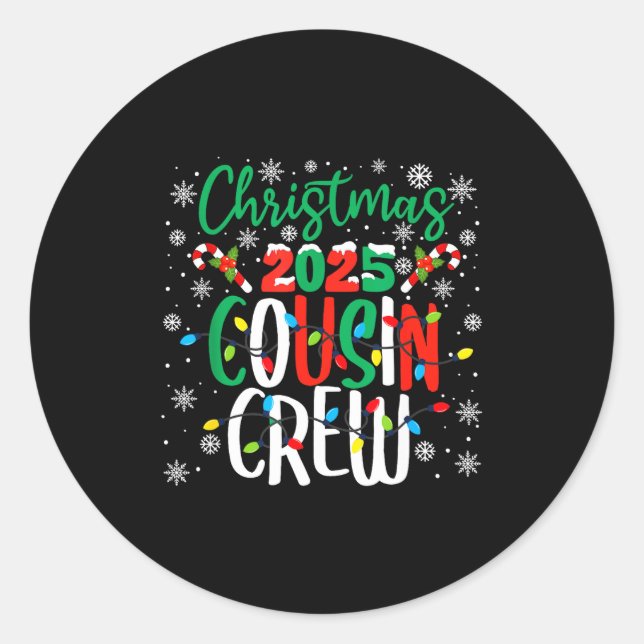 Pegatina Redonda Christmas 2025 Cousin Crew Xmas Matching Family Gr (Anverso)