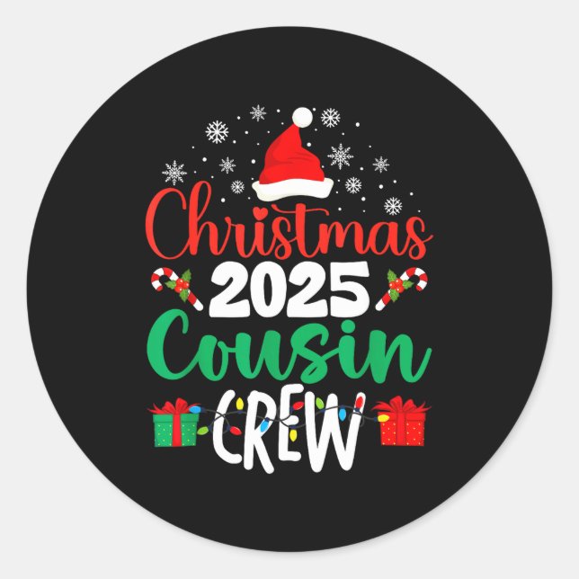 Pegatina Redonda Christmas 2025 Cousin Crew Xmas Matching Family Gr (Anverso)