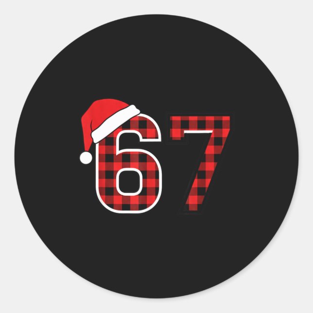 Pegatina Redonda Christmas 67 Meme Six Seven Buffalo Plaid Santa Ha (Anverso)