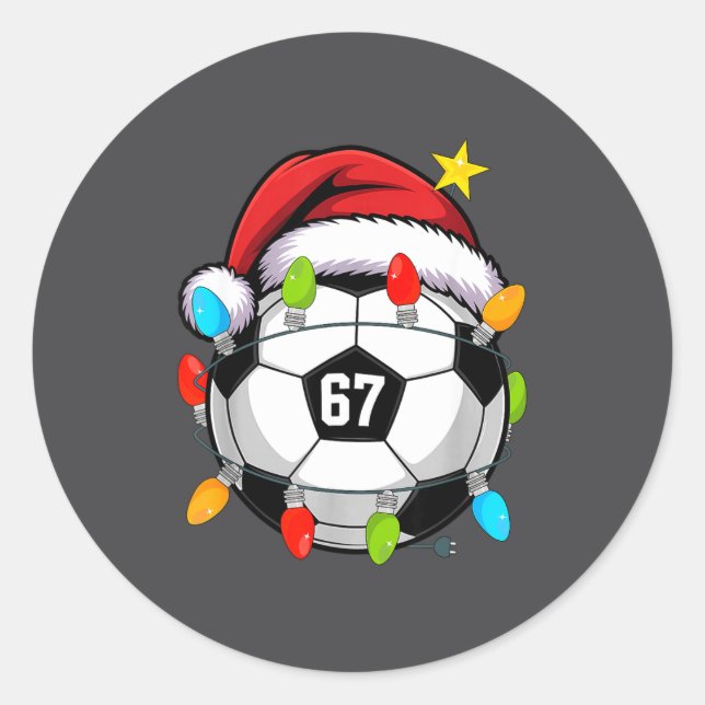 Pegatina Redonda Christmas 67 Meme Soccer Ball Santa Hat Funny Xmas (Anverso)