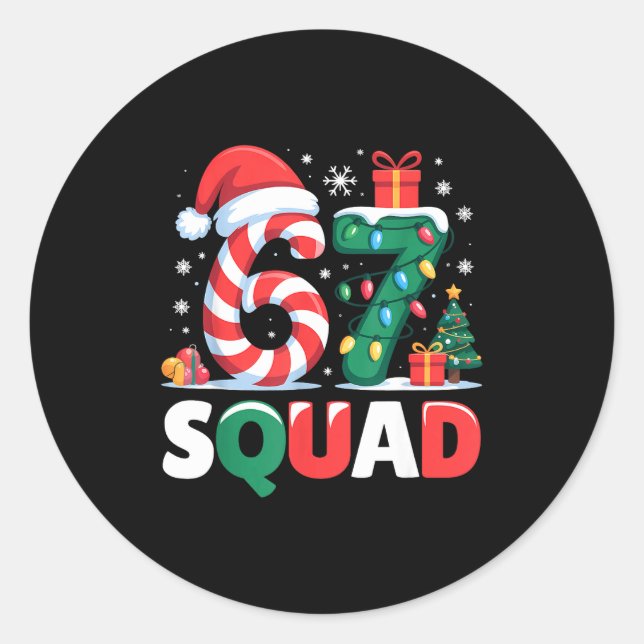 Pegatina Redonda Christmas 67 Squad Brainrot Funny Candy Cane Light (Anverso)