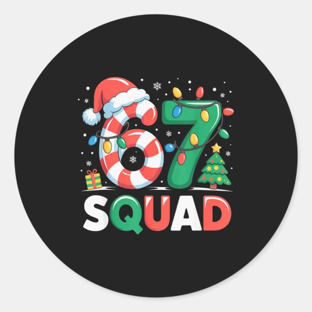 Pegatina Redonda Christmas 67 Squad Funny Candy Cane Lights Holiday (Anverso)