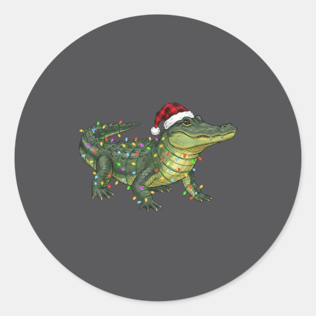 Pegatina Redonda Christmas Alligator Holiday Reptile Funny Festive  (Anverso)