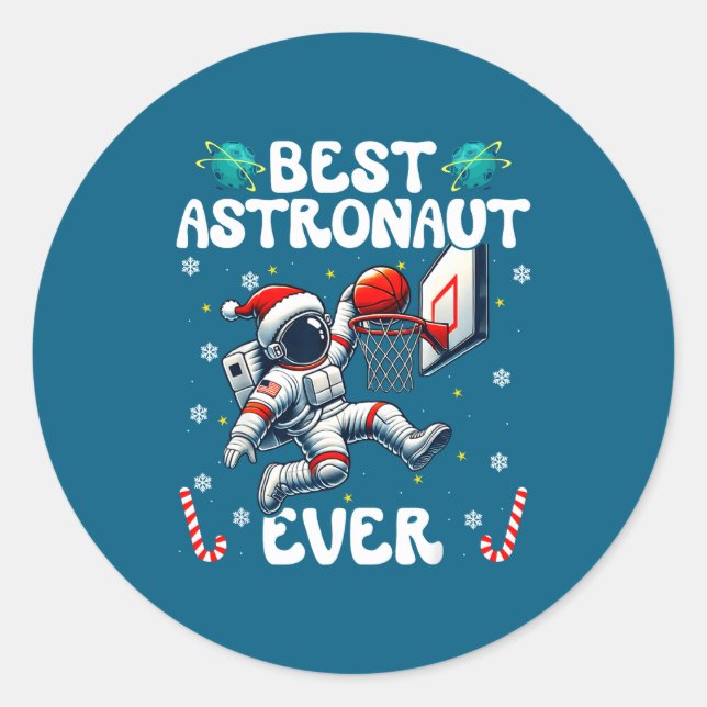 Pegatina Redonda Christmas Astronaut Ever Santa Hat Snowflakes Cand (Anverso)
