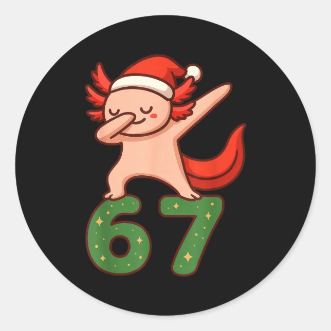 Pegatina Redonda Christmas Axolotl Dabbing 67 Meme Six Seven Funny  (Anverso)