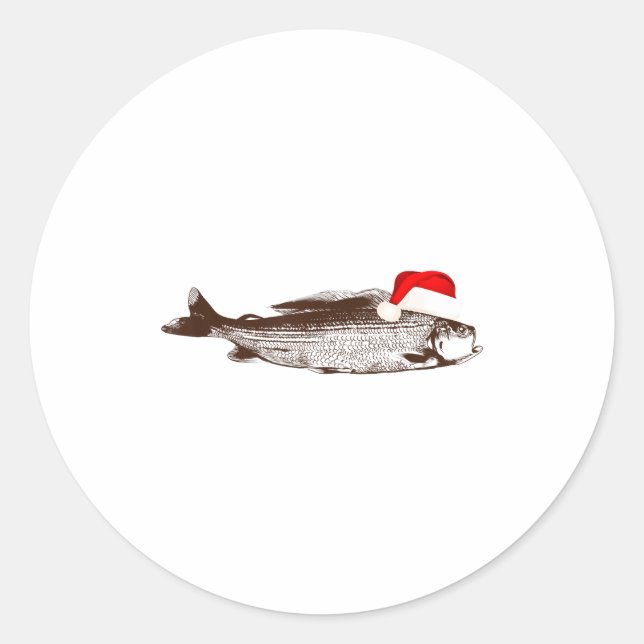 Pegatina Redonda Christmas B Fishing Wearing Santa Hat  (Anverso)