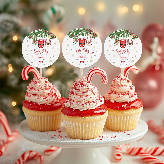 Pegatina Redonda Christmas Baby Shower Sticker | Santa Baby Holiday (Subido por el creador)