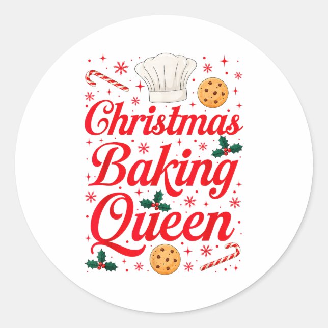 Pegatina Redonda Christmas Baking Queen Funny Xmas Cookie Lover Wom (Anverso)