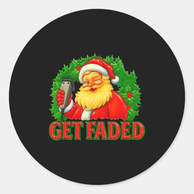Pegatina Redonda Christmas Barber Get Faded  (Anverso)
