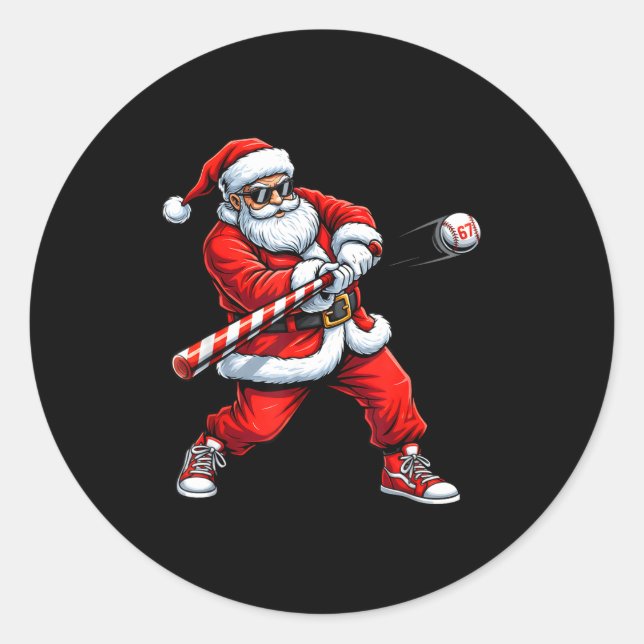 Pegatina Redonda Christmas Baseball Player Santa Funny Xmas Boys Me (Anverso)