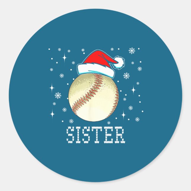 Pegatina Redonda Christmas Baseball Sister Xmas Santa Hat Kids Boys (Anverso)