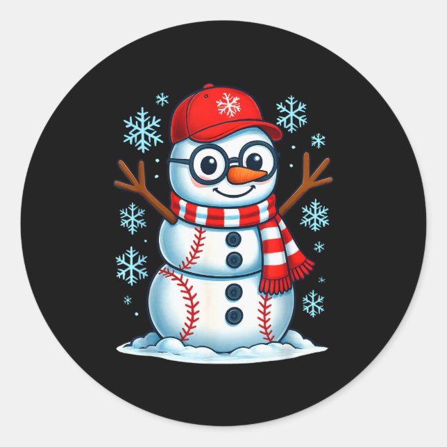 Pegatina Redonda Christmas Baseball Snowman Xmas Pajamas Women Men  (Anverso)