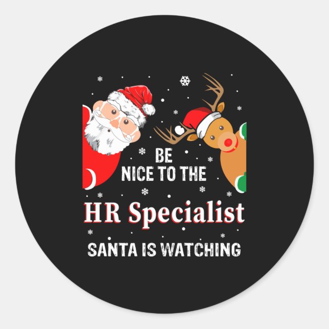 Pegatina Redonda Christmas Be Nice To The Hr Specialist Santa Long  (Anverso)