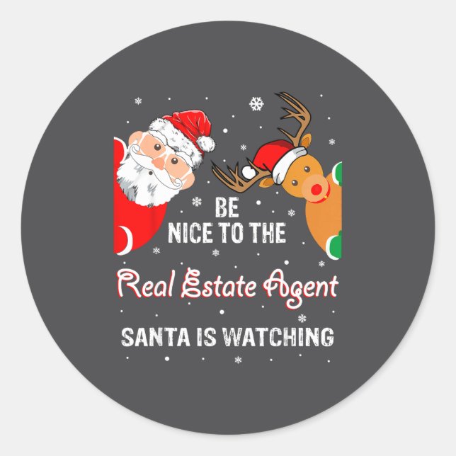 Pegatina Redonda Christmas Be Nice To The Real Estate Agent Santa  (Anverso)