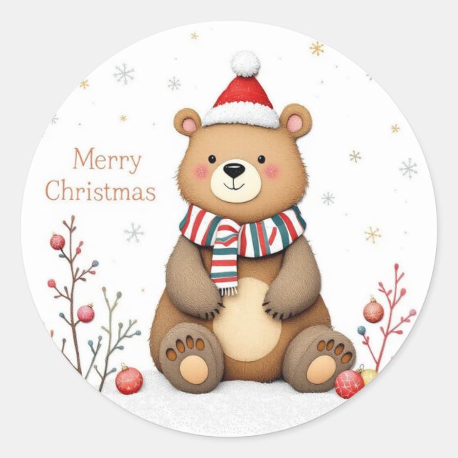 Pegatina Redonda Christmas Bear (Anverso)