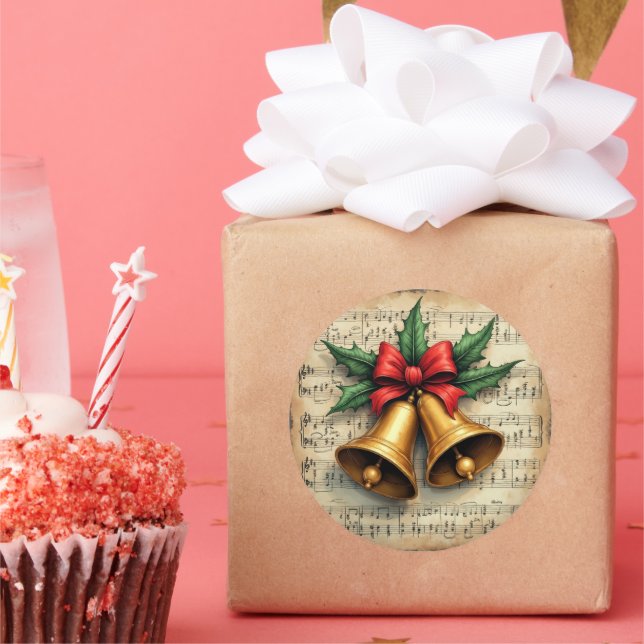 Pegatina Redonda Christmas Bells on Sheet Music, (Fiesta)