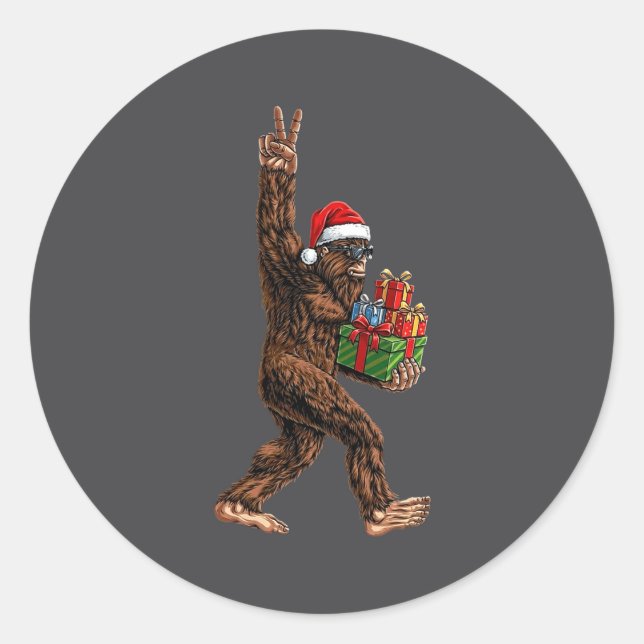 Pegatina Redonda Christmas Bigfoot Santa Hat Funny Sasquatch Big Fo (Anverso)
