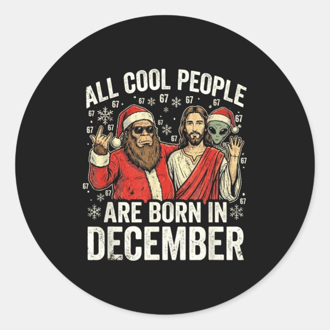 Pegatina Redonda Christmas Birthday Humor Funny Jesus Born In Decem (Anverso)