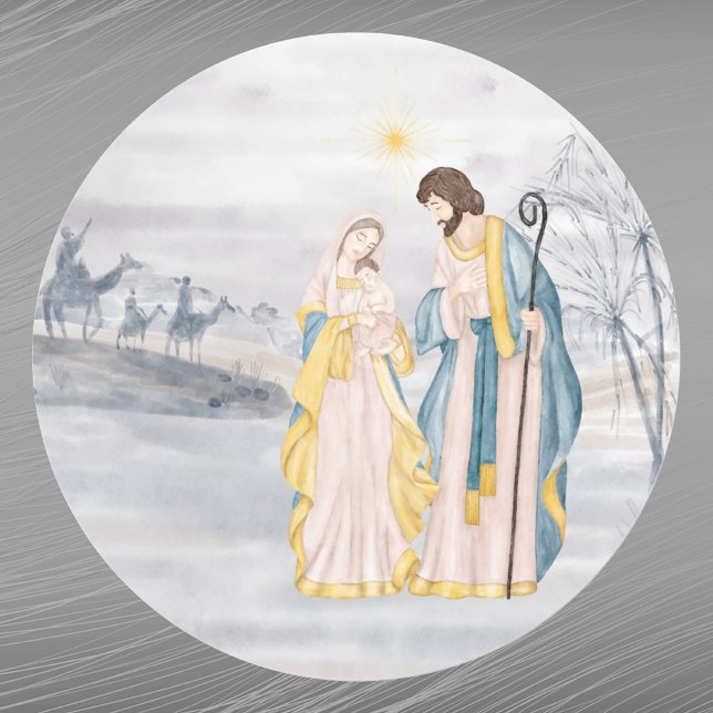 Pegatina Redonda Christmas Blue Christian Religious Watercolor (Subido por el creador)