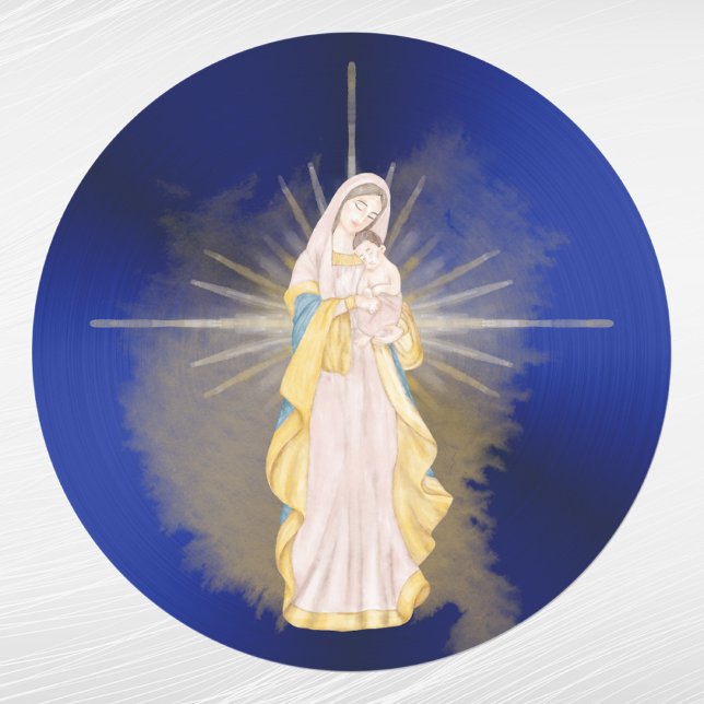 Pegatina Redonda Christmas Blue Nativity Watercolor (Subido por el creador)