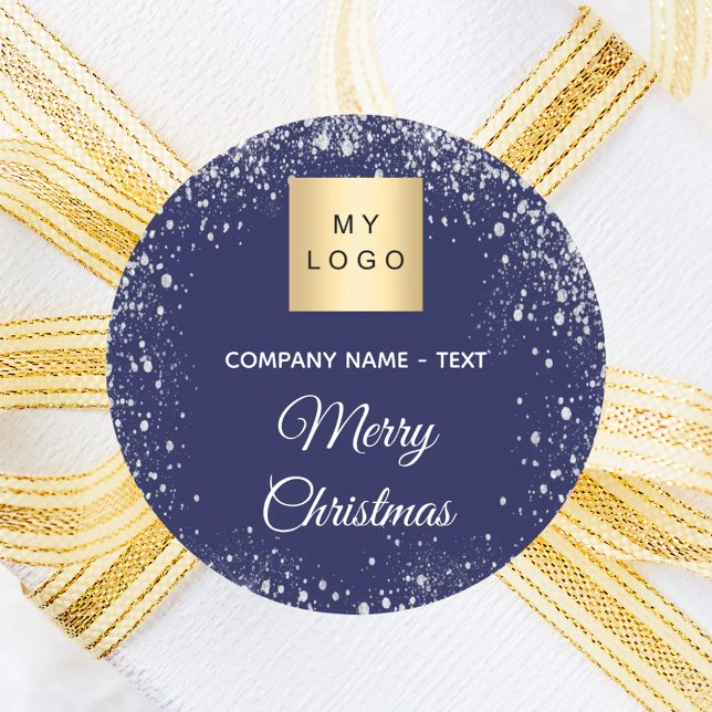 Pegatina Redonda Christmas blue silver glitter business logo (Subido por el creador)