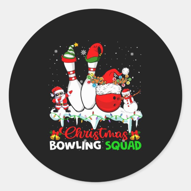 Pegatina Redonda Christmas Bowling Squad Dabbing Santa Elf Bowling  (Anverso)