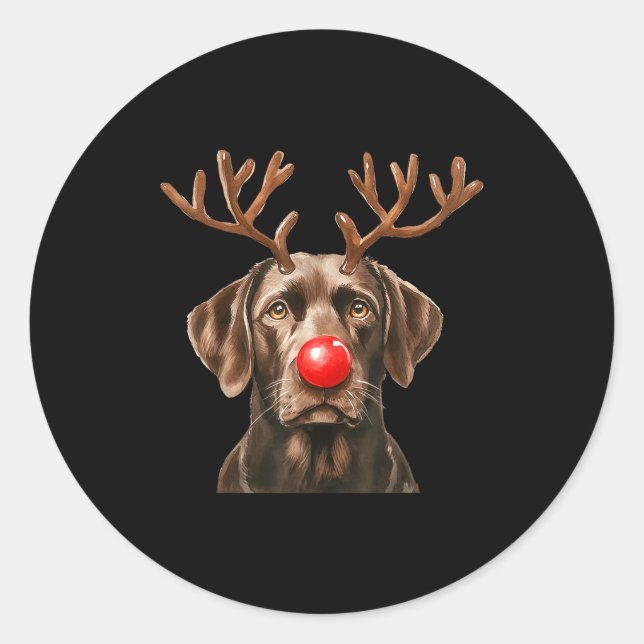 Pegatina Redonda Christmas Brown Labrador Retriever Reindeer Dog Lo (Anverso)