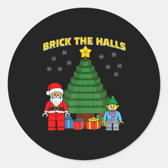 Pegatina Redonda Christmas Building Bricks Brick The Halls Block Bu (Anverso)
