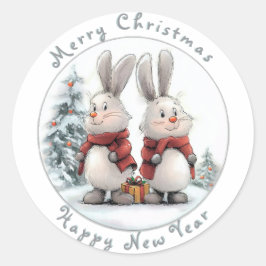 Pegatina Redonda Christmas Bunny and gift, personalized