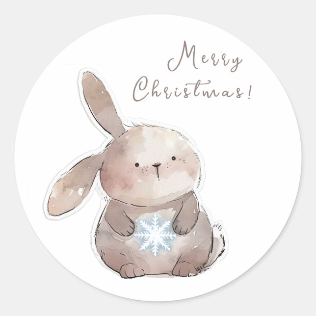 Pegatina Redonda Christmas Bunny and Snowflake, personalized (Anverso)