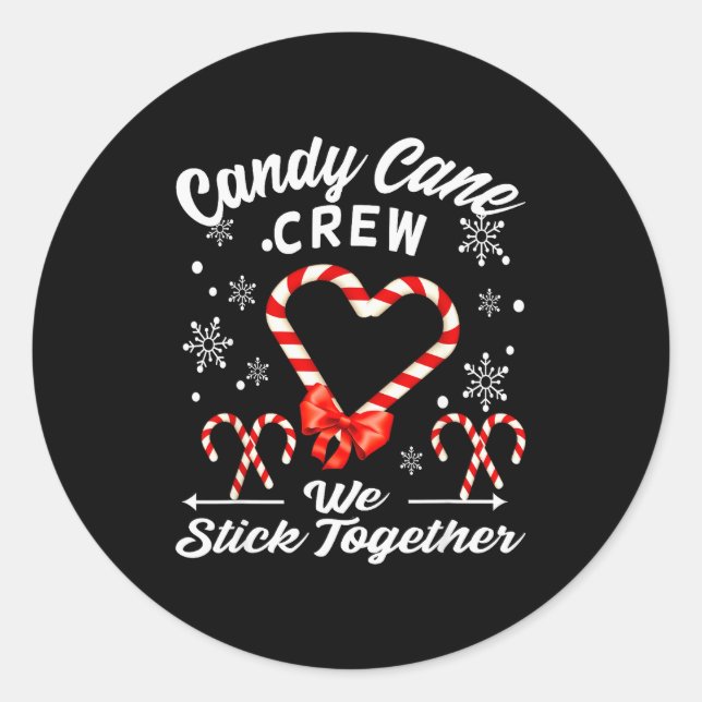 Pegatina Redonda Christmas Candy Cane Crew 2025 Heart Holiday Famil (Anverso)