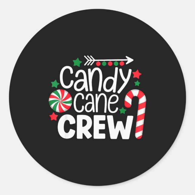 Pegatina Redonda Christmas Candy Cane Crew Shirt Women Girls Boys K (Anverso)