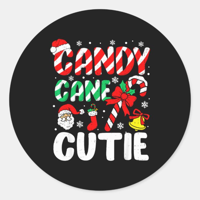 Pegatina Redonda Christmas Candy Cane Cutie Xmas Holiday Toddler Ki (Anverso)