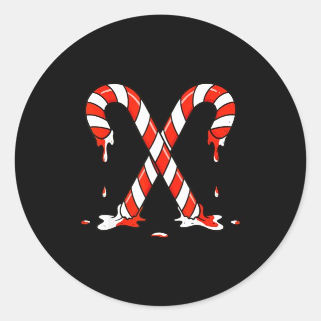 Pegatina Redonda Christmas Candy Cane Drip Boys Girls Kids  (Anverso)