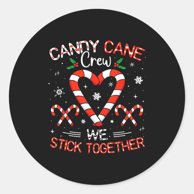 Pegatina Redonda Christmas Candy Cane Heart Crew Family Matching Pa (Anverso)
