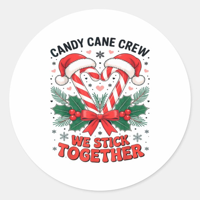 Pegatina Redonda Christmas Candy Cane Heart Holiday Family Matching (Anverso)