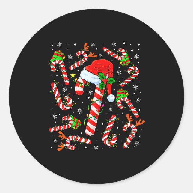 Pegatina Redonda Christmas Candy Cane Santa Hat Reindeer Funny Xmas (Anverso)