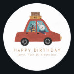 Pegatina Redonda Christmas Car Travel Bunny Rabbit Personalized<br><div class="desc">Cute bunny rabbit traveling in a car for Christmas. Personalize it with your name.</div>