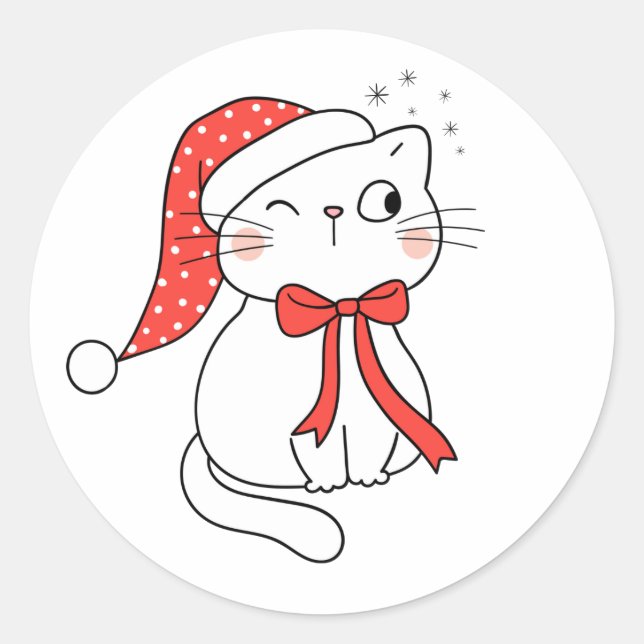 Pegatina Redonda Christmas Cat (Anverso)