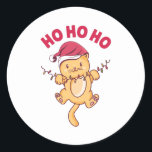 Pegatina Redonda Christmas Cat Ho Ho Ho<br><div class="desc">Awesome Christmas design featuring a cat wearing a Santa hat and the caption "Ho ho ho". A perfect match for the coming Christmas holidays.</div>