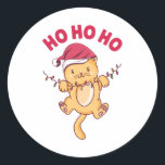 Pegatina Redonda Christmas Cat Ho Ho Ho<br><div class="desc">Awesome Christmas design featuring a cat wearing a Santa hat and the caption "Ho ho ho". A perfect match for the coming Christmas holidays.</div>