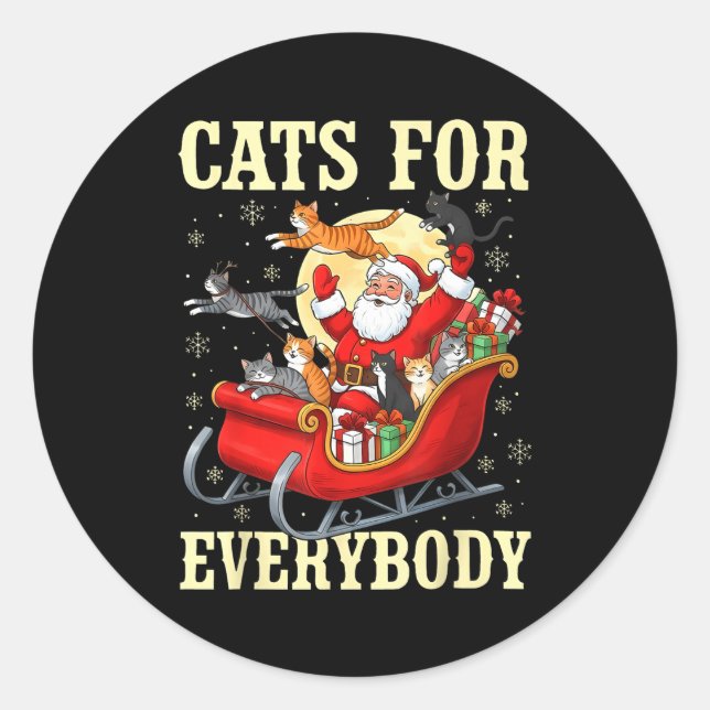 Pegatina Redonda Christmas Cats For Everybody Santa Lover Holiday  (Anverso)