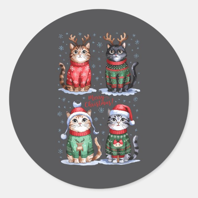 Pegatina Redonda Christmas Cats _ Merry Christmas Cats Graphic  (Anverso)